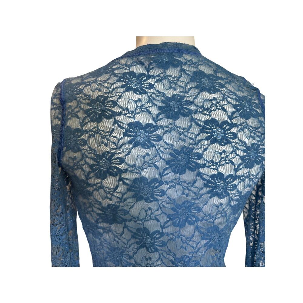 Theodore Beverly Hills Blue Floral Lace Sheer Button Front Top XS Y2K USA - Picture 7 of 11